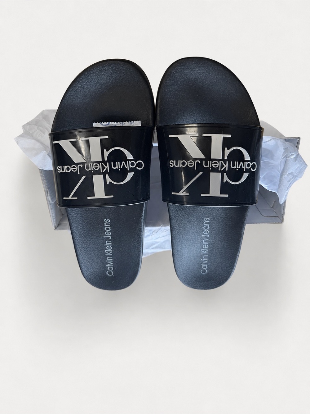 Calvin Klein Jeans Avett Monogram Black Slides Men’s Size 12